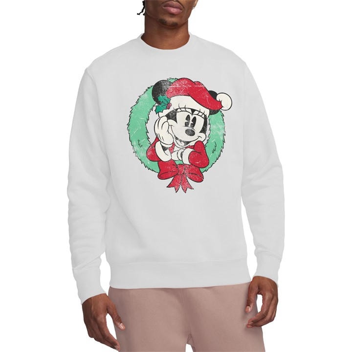 Minnie Mouse Men's White Christmas Wreath Sweatshirt in Size 2XL, Sports Direct