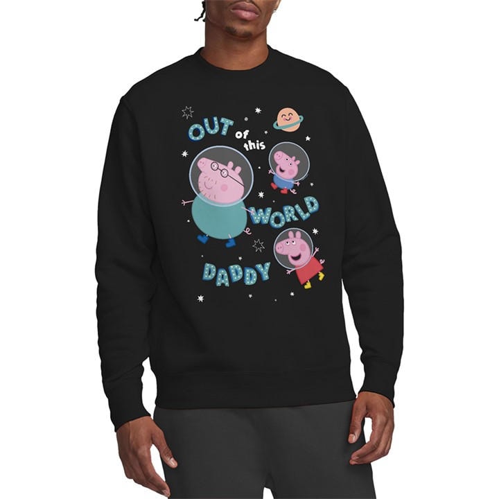Hasbro Men's Black Peppa Pig Out Of This World Daddy Pig Sweatshirt in Size L, Sports Direct