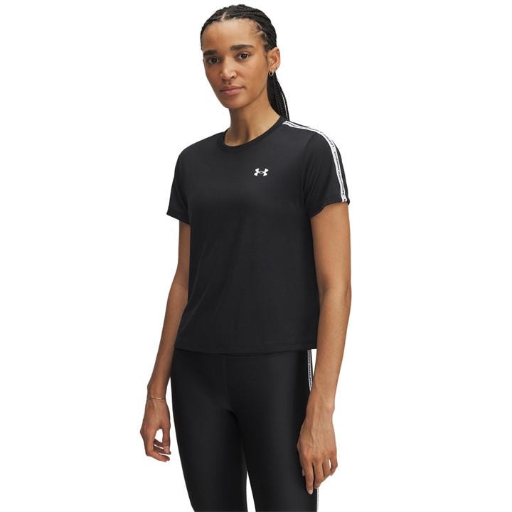 Under Armour Women's Black Tech Taping Short-Sleeve Performance Gym Top in Size 16, Sports Direct