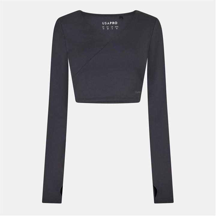 Usa Pro Women's Black Wrap Front Top in Size 14, Sports Direct