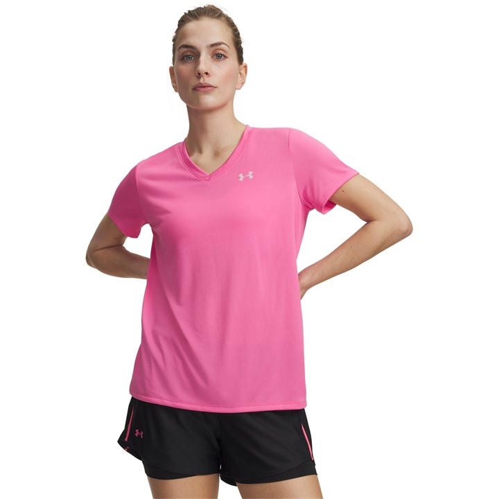 Under Armour Women's Pink Tech™ V-Neck Short Sleeve in Size 8, Sports Direct