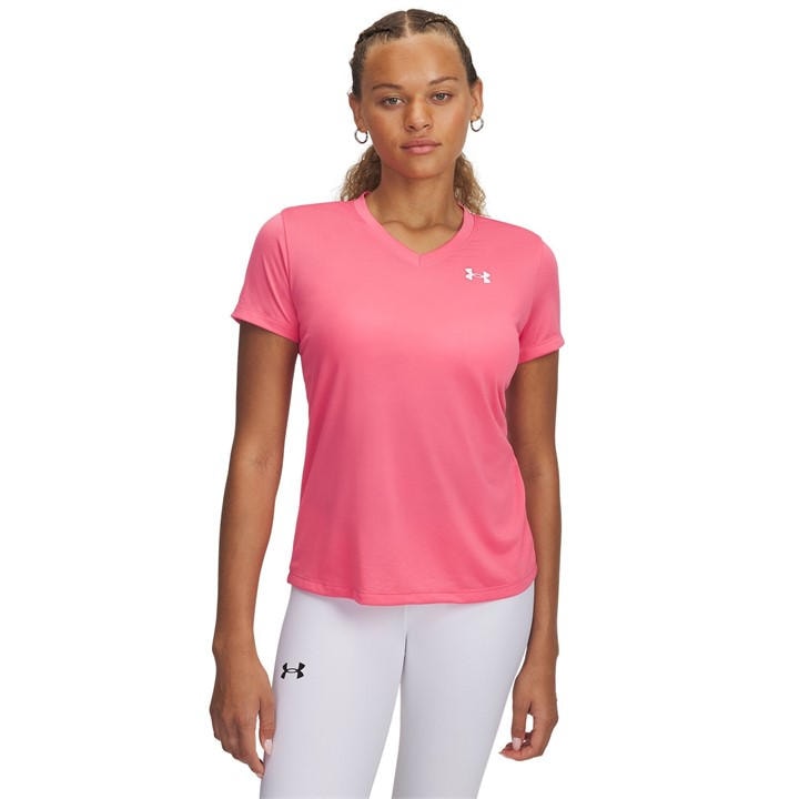 Under Armour Women's Pink Tech™ V-Neck Short Sleeve in Size 8, Sports Direct