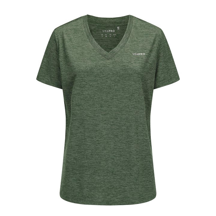 Usa Pro Women's Green The Tech V-Neck Tee in Size 8, Sports Direct