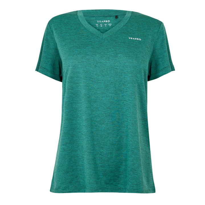 Usa Pro Women's Green The Tech V-Neck Tee in Size 14, Sports Direct
