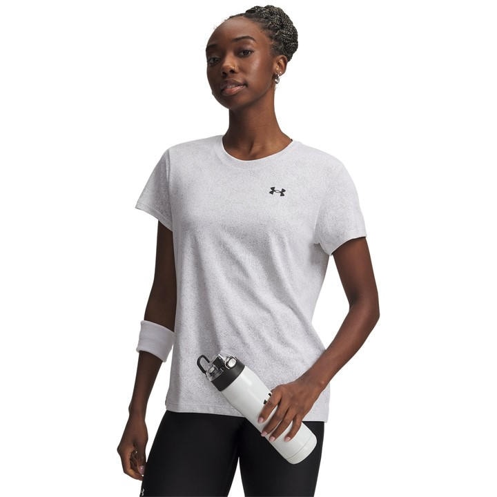 Under Armour Women's White Tech Texture Short Sleeve Performance Gym Top in Size 14, Sports Direct