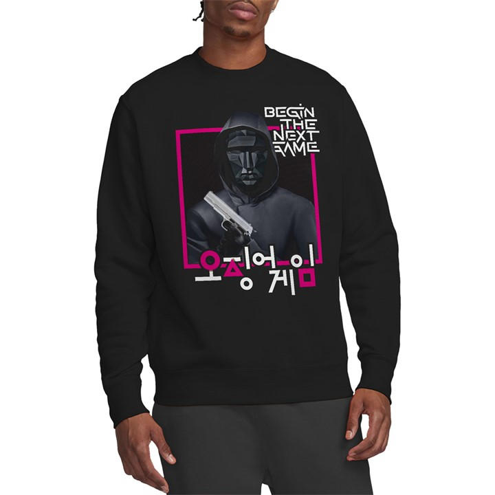 Squid Game Men' Black Front Man Korean Logo Sweatshirt in Size S, Sports Direct