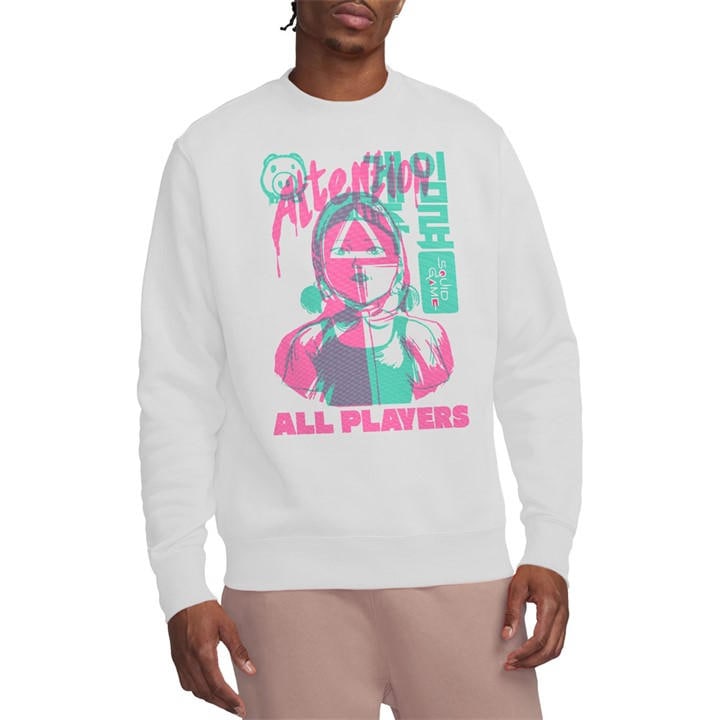 Squid Game Men's White Attention All Players Sweatshirt in Size 2XL, Sports Direct