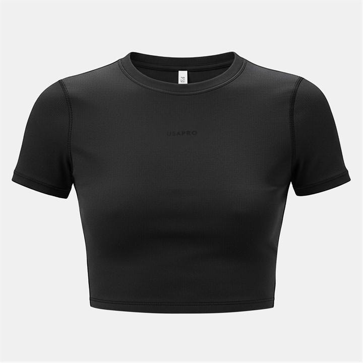Usa Pro Women's Black Training Ss Crop T-Shirts in Size 12, Sports Direct