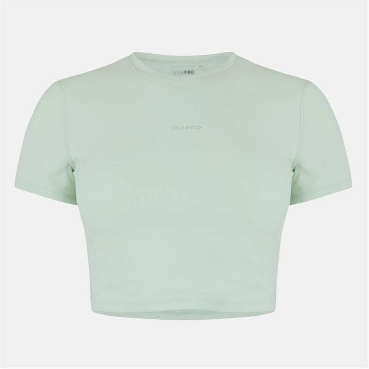Usa Pro Women's Green Training Ss Crop T-Shirts in Size 8, Sports Direct