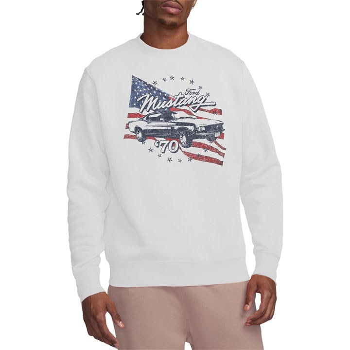 Ford Men's White Mustang 70 Mustang Sweatshirt in Size XL, Sports Direct