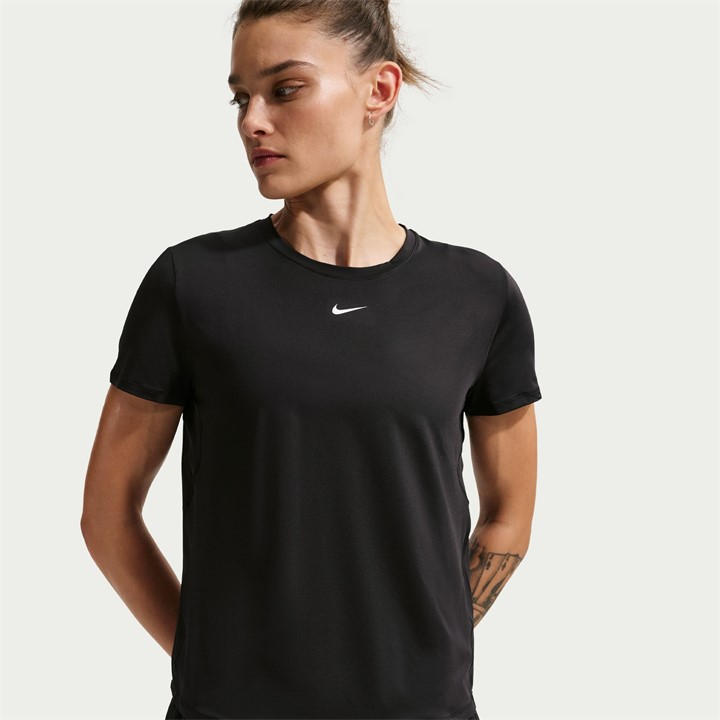 Nike Women's Black Dri-Fit One Standard Fit Short-Sleeve Top in Size 14, Sports Direct