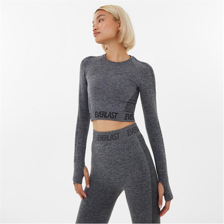 Everlast Women's Grey Seamless Long Sleeve Crop Top in Size 6, Sports Direct