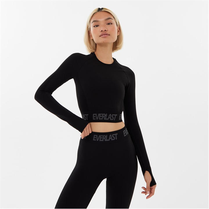 Everlast Women's Black Seamless Long Sleeve Crop Top in Size 6, Sports Direct