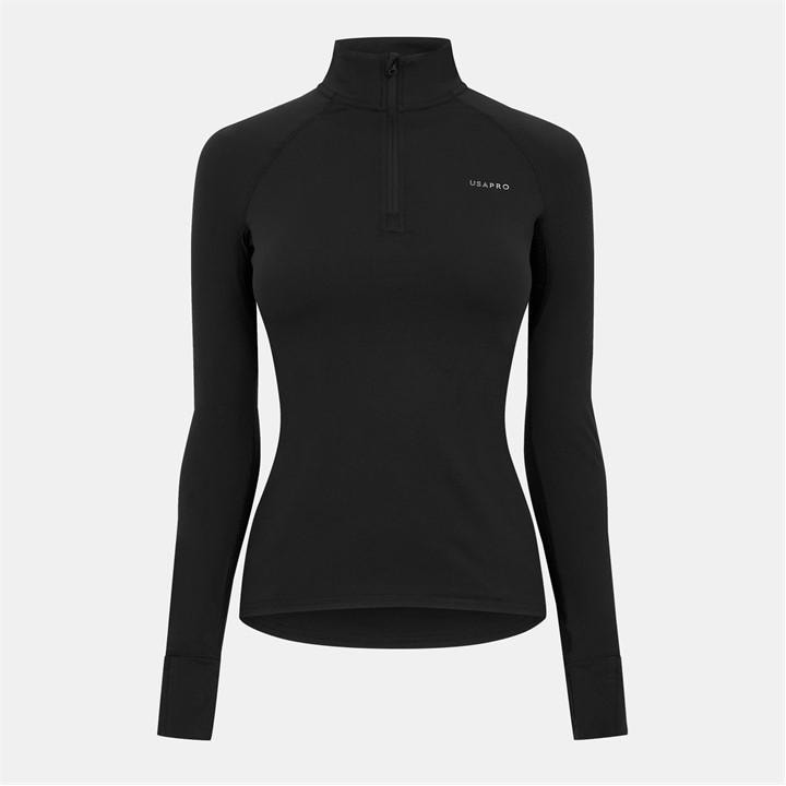 Usa Pro Women's Black Long Sleeve Quarter Zip Top in Size 18, Sports Direct