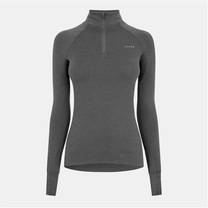 Usa Pro Women's Grey Long Sleeve Quarter Zip Top in Size 18, Sports Direct