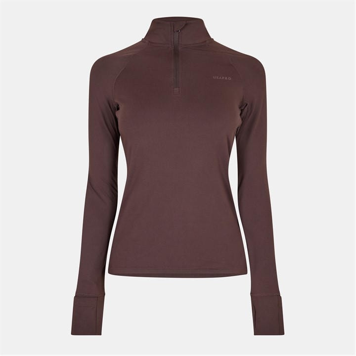 Usa Pro Women's Brown Long Sleeve Quarter Zip Top in Size 6, Sports Direct