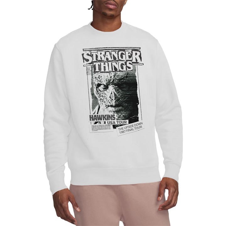 Stranger Things Men' White Newspaper Vecna Sweatshirt in Size S, Sports Direct