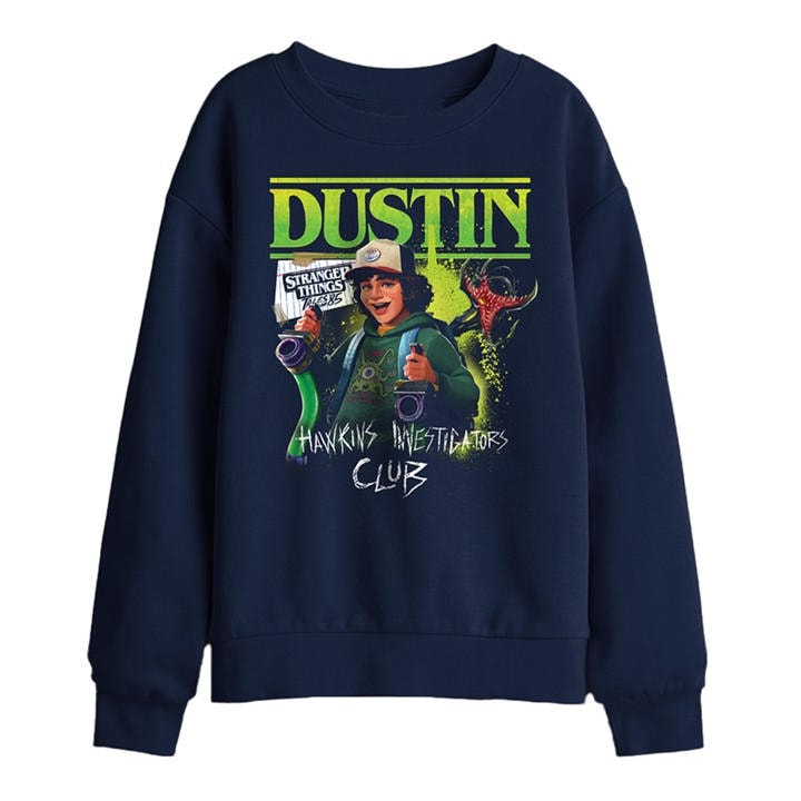Stranger Things Boys Blue Tales From 85 Dustin Kids Sweatshi, Sports Direct