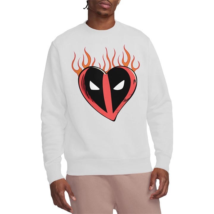 Marvel Men's White Deadpool Flaming Heart Logo Sweatshirt in Size 2XL, Sports Direct