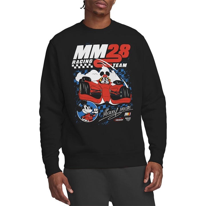 Disney Men' Black Mickey Mouse Racing Chequered Sweatshirt in Size S, Sports Direct