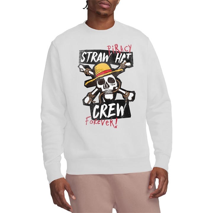 One Piece Men's White Straw Hat Crew Sweatshirt in Size XL, Sports Direct