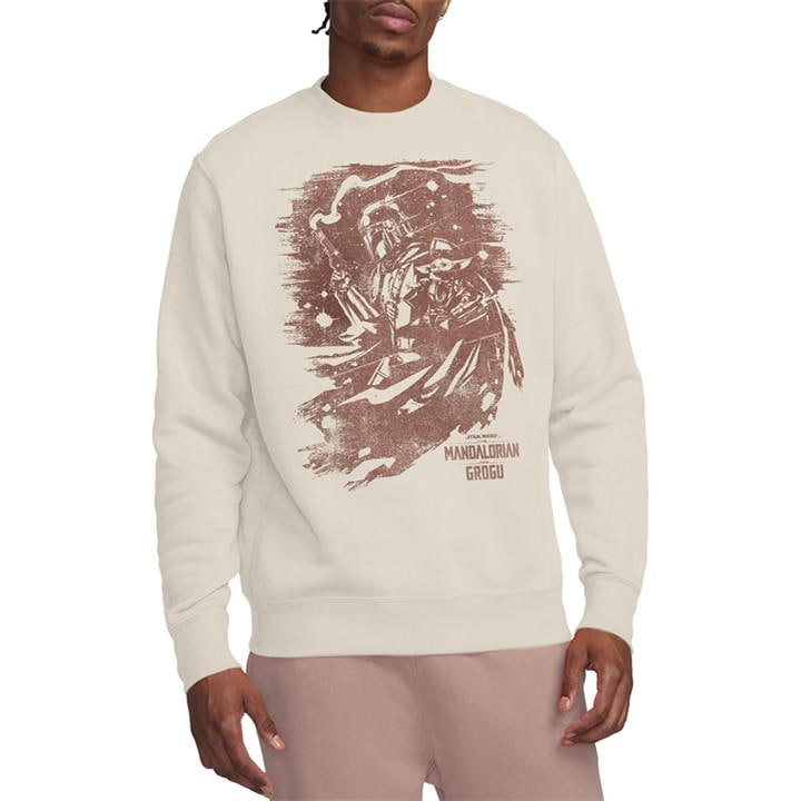 Star Wars Men's Beige The Mandalorian Grogu Ink Sketch Sweatshirt Natur in Size L, Sports Direct