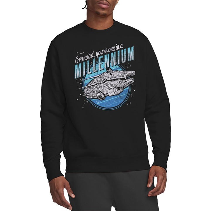 Star Wars Men's Black Grandad One In A Millennium Vintage Swea in Size XL, Sports Direct