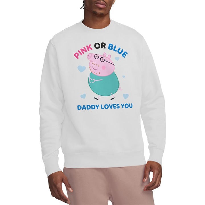 Hasbro Men's White Peppa Pig Pink Or Blue Daddy Pig Loves You Sweatsh in Size L, Sports Direct