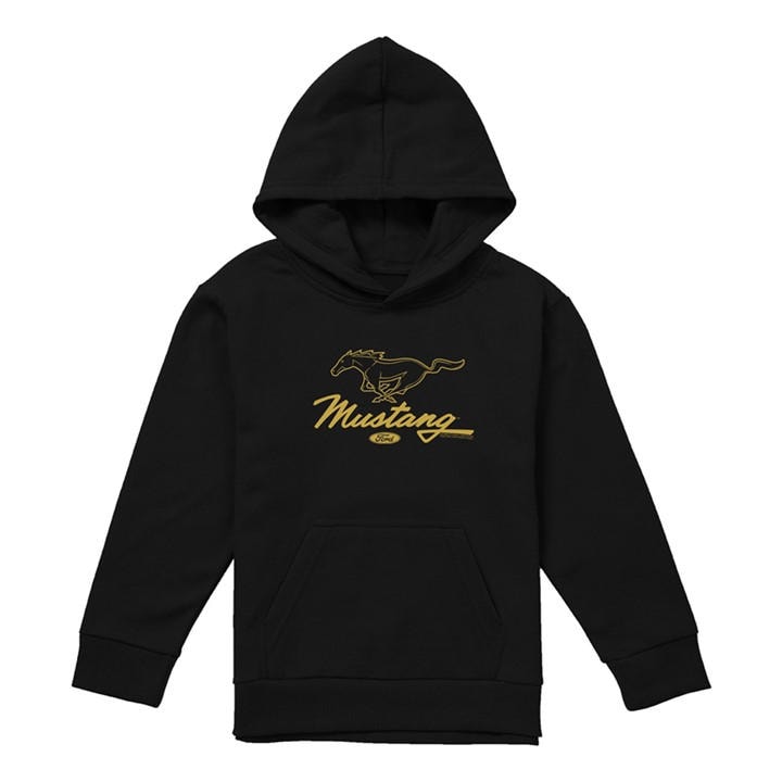 Ford Boys Black Mustang Pony Script Youth Pull-Over Hoodie B, Sports Direct