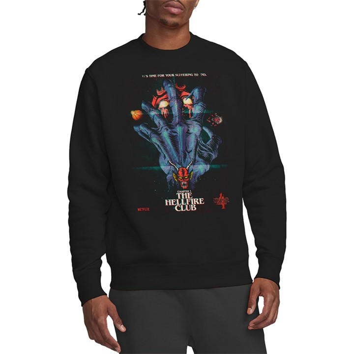 Stranger Things Men's Black Hellfire Poster Sweatshirt in Size 2XL, Sports Direct