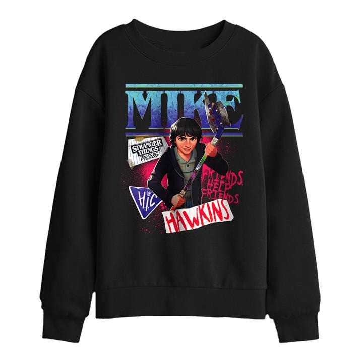 Stranger Things Boys Black Tales From 85 Mike Kids Sweatshirt, Sports Direct