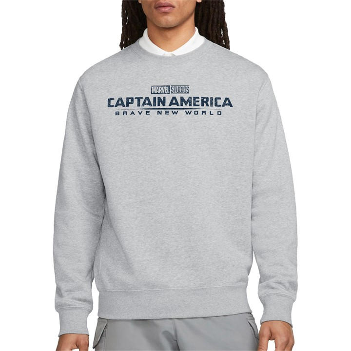 Marvel Men' Grey Captain America Brave New World Distressed Logo Sw in Size S, Sports Direct