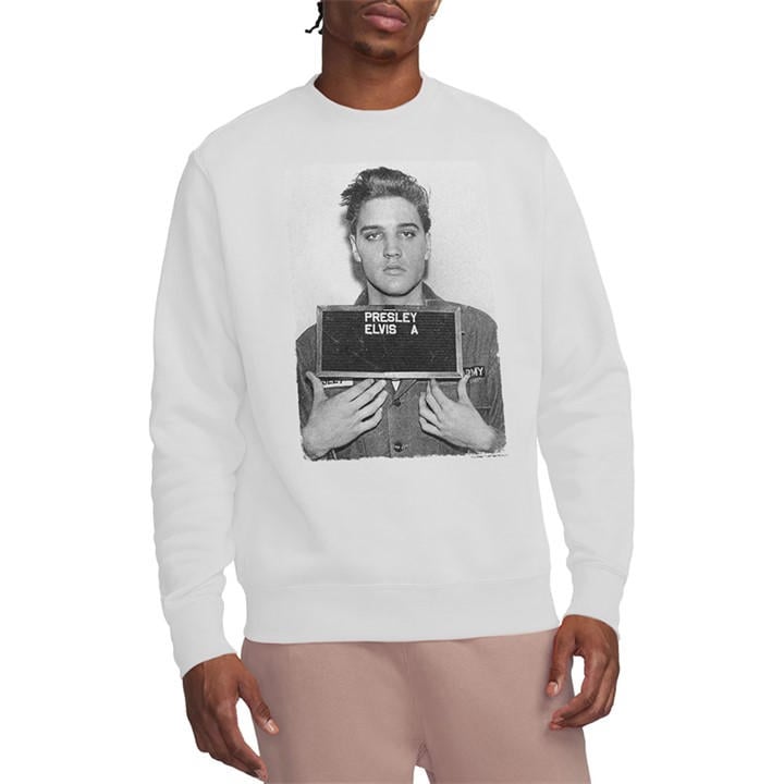 Elvis Presley Men's White Elvis Presleyarmy Mug Shot Sweatshirt in Size M, Sports Direct
