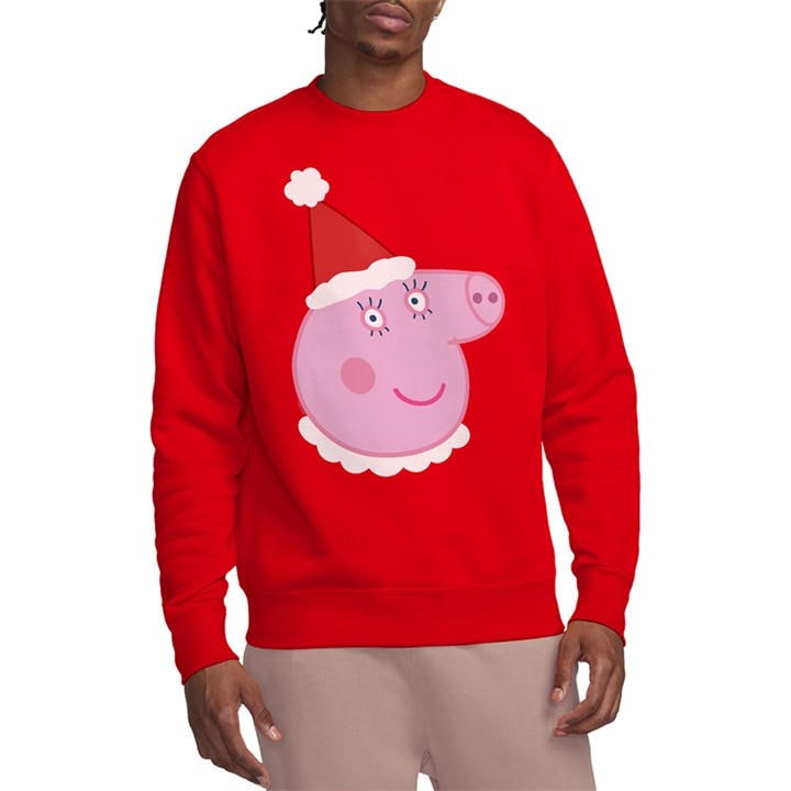 Hasbro Men's Red Peppa Pig Mummy Pig Santa Hat Sweatshirt in Size XL, Sports Direct