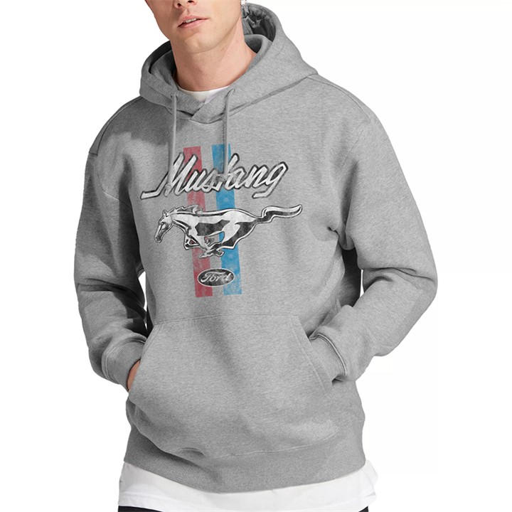 Ford Men's Grey Mustang Stripes Hoodie Athletic Heather in Size 2XL, Sports Direct