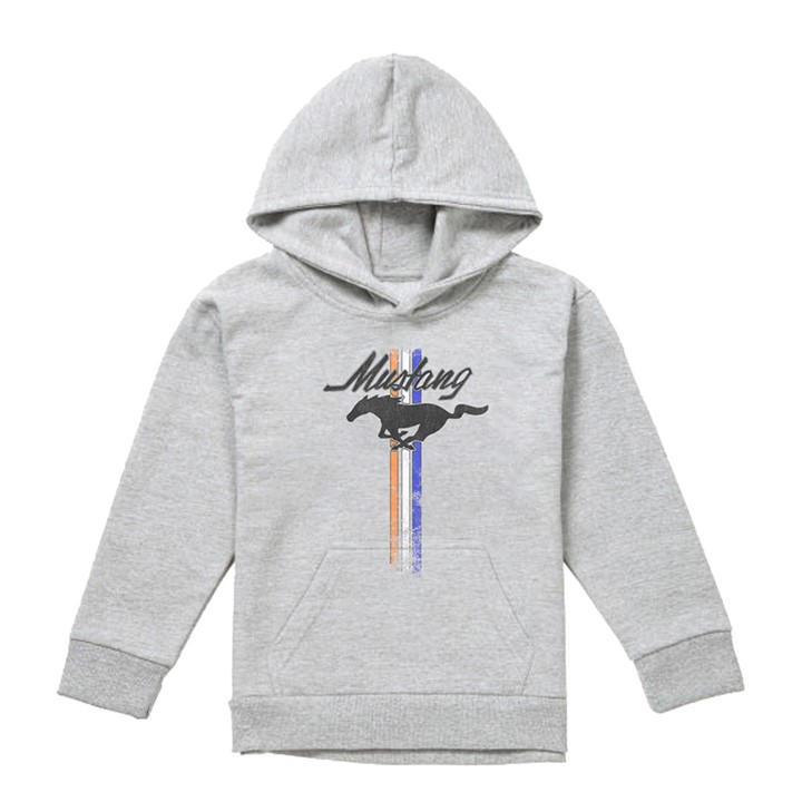 Ford Boys Grey Mustang Stripes Youth Pull-Over Hoodie Athle in Size 9-11 Years, Sports Direct