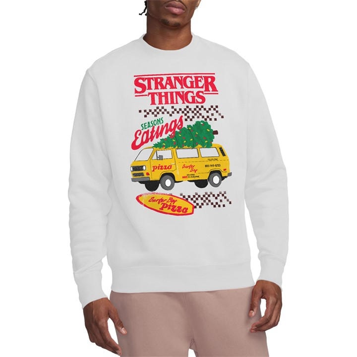 Stranger Things Men's White Seasons Eatings Pizza Van Christma in Size L, Sports Direct