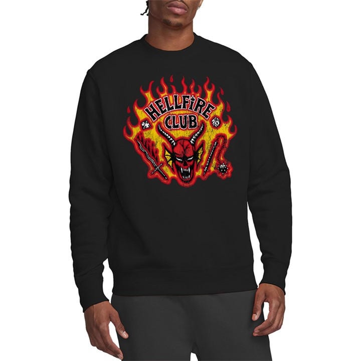 Stranger Things Men's Black Hellfire Flames Sweatshirt in Size 2XL, Sports Direct