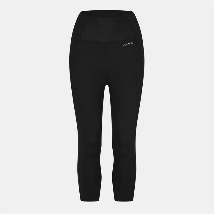 Usa Pro Women's Black High Rise Capri Cropped Leggings in Size 18, Sports Direct