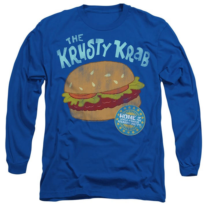 Spongebob Men's Blue Krusty Krab Long Sleeve T Shirt-Roy in Size 2XL, Sports Direct