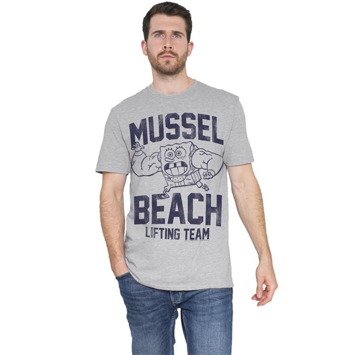 Spongebob Men' Grey Mussle Beach Lifting Team T-Shirt Athle in Size S, Sports Direct
