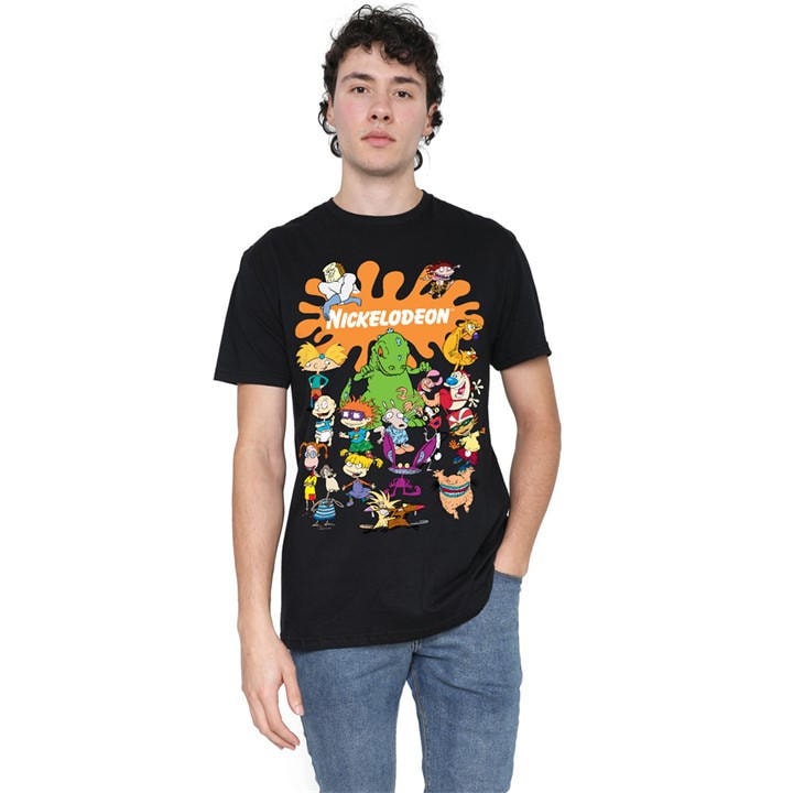 Nickelodeon Men's Black Brand Nick Splat Group T-Shirt in Size 2XL, Sports Direct