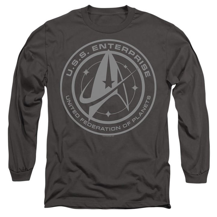 Star Trek Men's Grey Discovery Enterprise Crest Long Sleeve T in Size 2XL, Sports Direct