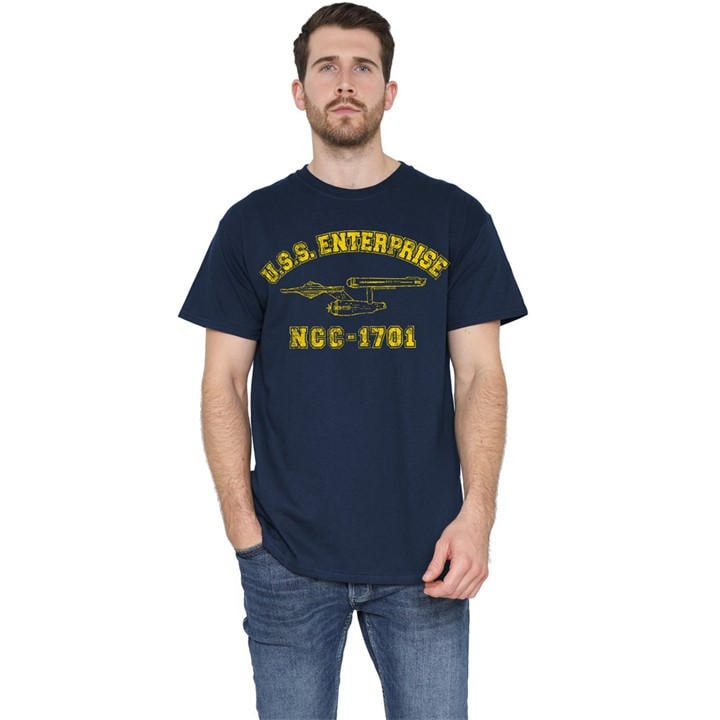 Star Trek Men's Blue Enterprise Athletic T Shirt Navy in Size L, Sports Direct