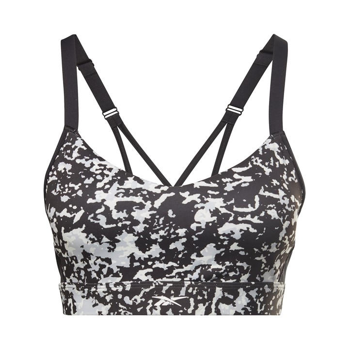 Reebok Women's Black Lux Speckle Modern Safari Strappy Medium Impact Sports Bra in Size 10, Sports Direct