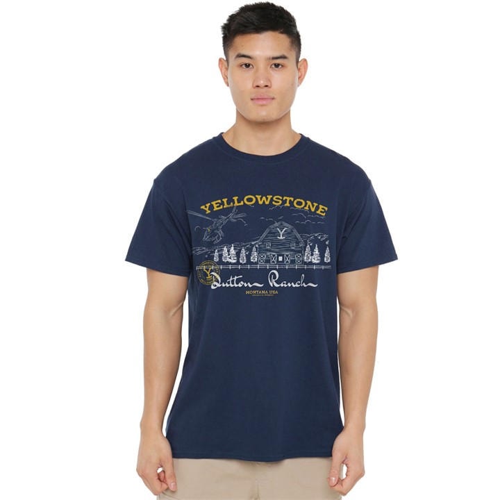 Men's Blue Other Yellowstone Dutton Ranch Helicopter T-Shirt Navy in Size 4XL, Sports Direct