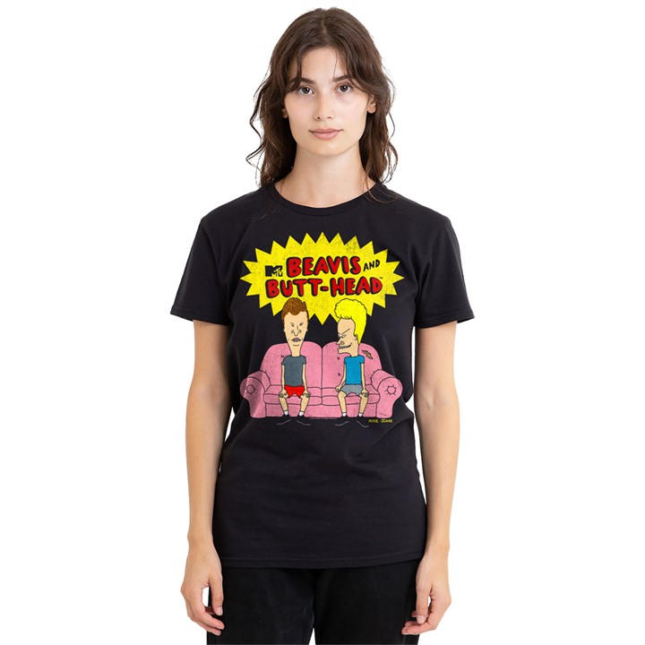 Women's Black Other Beavis And Butthead Couch Logo Og T Shirt, Sports Direct