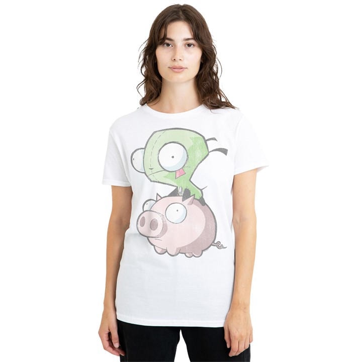Women's White Other Invader Zim Gir And Pig T Shirt, Sports Direct