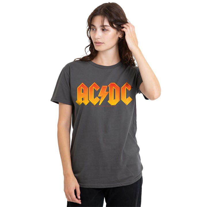 Acdc Women's Grey Ac Dc Logo T Shirt Charcoal in Size L, Sports Direct