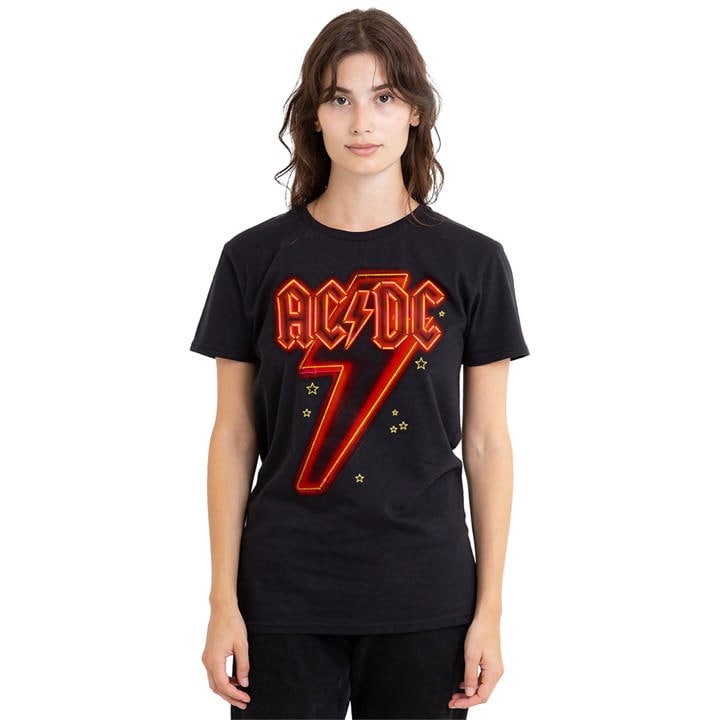 Acdc Women's Black Ac Dc Neon Bolt T Shirt, Sports Direct
